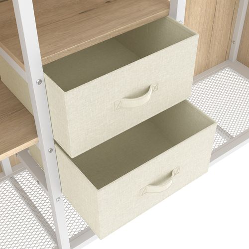 Lit Mezzanine Enfant 90x200 Cm, Lit Simple Avec 2 Tiroirs, Penderie Ouverte Et LED, Métal, Blanc