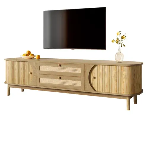 Meuble TV 170x39,5x46 Cm Avec 2 Tiroirs, 2 Portes Coulissantes, En Mdf, Couleur Chêne