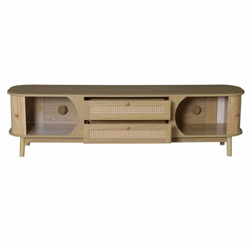 Meuble TV 170x39,5x46 Cm Avec 2 Tiroirs, 2 Portes Coulissantes, En Mdf, Couleur Chêne
