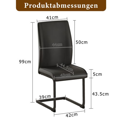 Lot De 2 Chaises De Salle à Manger, Dossier Ergonomique, En Simili Cuir Noir, Pieds Métal Noir
