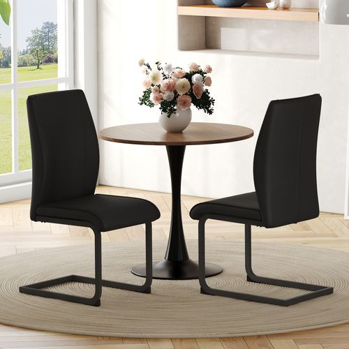 Lot De 2 Chaises De Salle à Manger, Dossier Ergonomique, En Simili Cuir Noir, Pieds Métal Noir