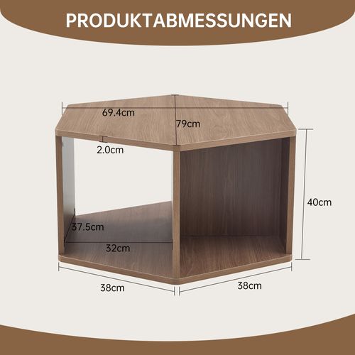 Table Basse Hexagonale 79x69,4x40 Cm Avec Rangement, En Mdf, Fini Bois De Noyer