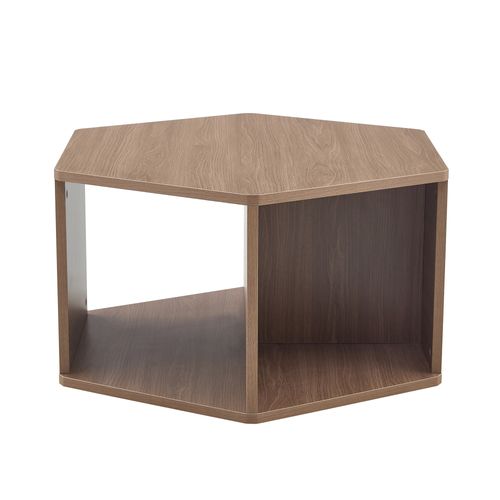 Table Basse Hexagonale 79x69,4x40 Cm Avec Rangement, En Mdf, Fini Bois De Noyer