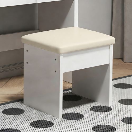 Coiffeuse 85x34x130 Cm Avec Miroir LED, 4 Tiroirs, Tabouret, Étagères Latérales, En Mdf, Blanc