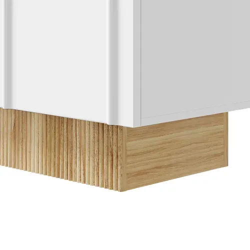 Buffet 4 Portes 160x75x38 Cm - Grand Rangement - Panneaux Particule Blanc/bois - Design U Relief