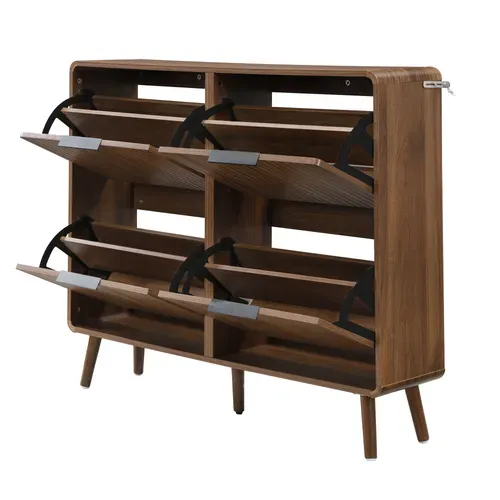 Meuble à Chaussures 105x24x90cm, 4 Portes, Peut Contenir 18 à 24 Paires De Chaussures, Noyer