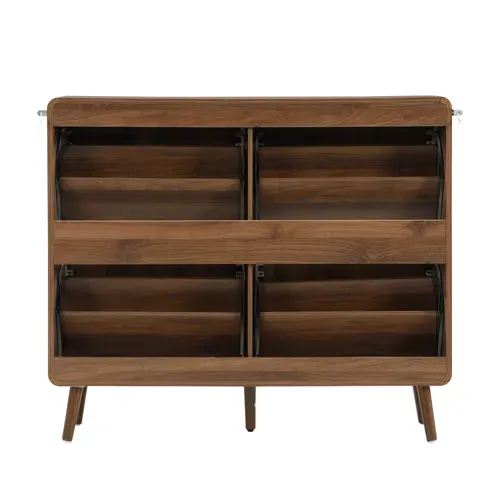 Meuble à Chaussures 105x24x90cm, 4 Portes, Peut Contenir 18 à 24 Paires De Chaussures, Noyer
