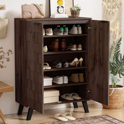 Meuble à Chaussures Moderne 80 X 35.5 X 110Cm, 5 Compartiments, Étagères Réglables, Marron