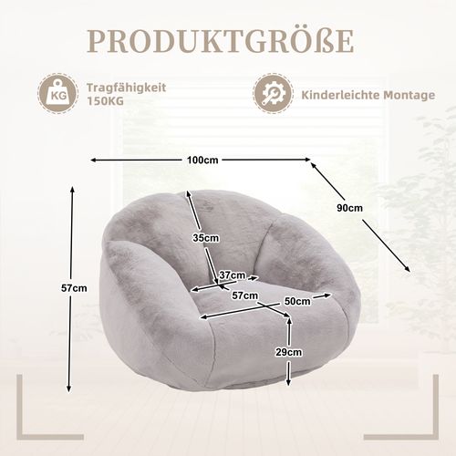 Fauteuil Poire Sans Montage, Rempli De Mousse, Idéal Pour Le Salon, Velours, Gris Clair