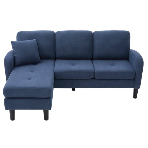 Canapé angle 3 Places 166x118x77 Cm Avec Pieds En Plastique, Coussin, En Velours Côtelé, Bleu