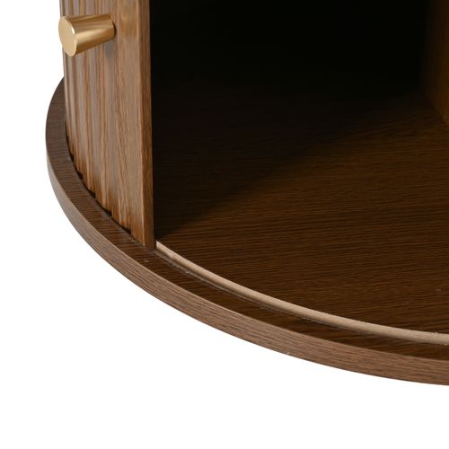 Table Basse Avec 2 Tiroirs, 2 Portes Coulissantes, Poignées, En Panneau Particules, Marron Et Noir