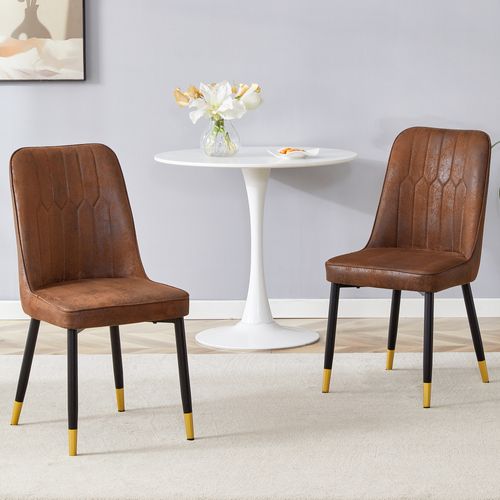 Lot De 2 Chaises De Salle à Manger En Tissu Technique Marron, Piètement Métallique Noir