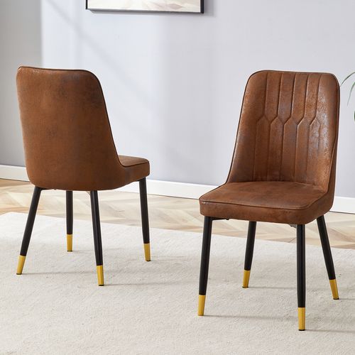 Lot De 2 Chaises De Salle à Manger En Tissu Technique Marron, Piètement Métallique Noir