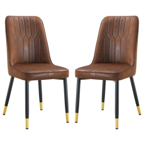 Lot De 2 Chaises De Salle à Manger En Tissu Technique Marron, Piètement Métallique Noir