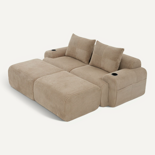 Canapé Compressé Canapé D'angle Modulable 2 Places 200x174x80 Cm, 2 Repose-pieds, Tissu, Kaki