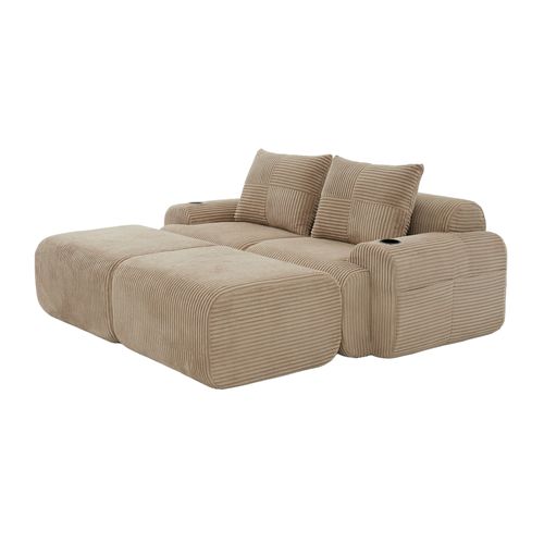 Canapé Compressé Canapé D'angle Modulable 2 Places 200x174x80 Cm, 2 Repose-pieds, Tissu, Kaki
