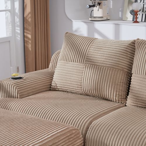 Canapé Compressé Canapé D'angle Modulable 2 Places 200x174x80 Cm, 2 Repose-pieds, Tissu, Kaki
