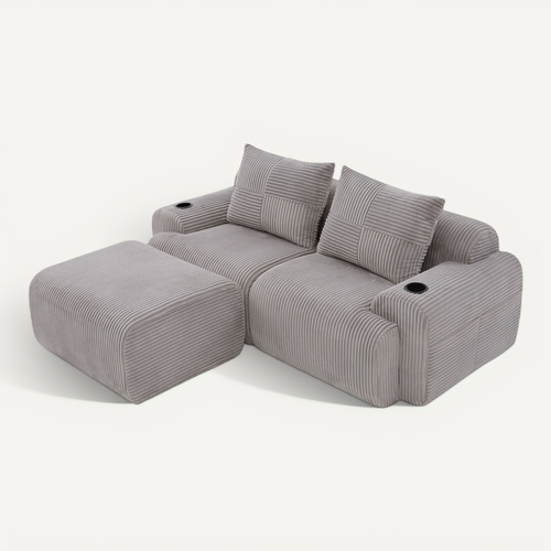 Canapé D'angle Modulable 2 Places Canapé Compressé 200x174x80Cm, Repose-pieds, Tissu, Gris Clair
