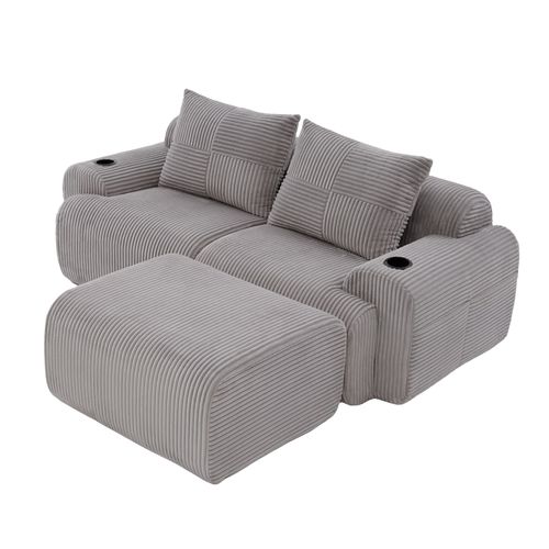 Canapé D'angle Modulable 2 Places Canapé Compressé 200x174x80Cm, Repose-pieds, Tissu, Gris Clair