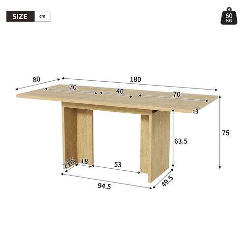Table à Manger Extensible 140/180x80 Cm Avec Plateau Épais, Rangement Caché, En Mdf, Couleur Chêne