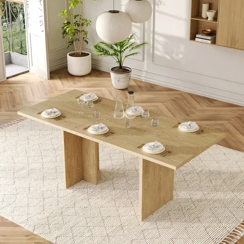 Table à Manger Extensible 140/180x80 Cm Avec Plateau Épais, Rangement Caché, En Mdf, Couleur Chêne