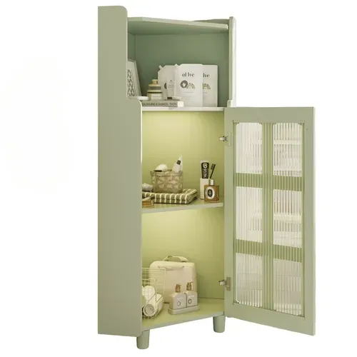 Caisson D'angle 63,5x124 Cm Armoire D'angle Avec LED, Étagère Ouverte, 1 Porte, En Mdf, Vert