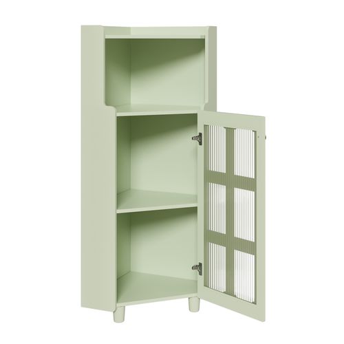 Caisson D'angle 63,5x124 Cm Armoire D'angle Avec LED, Étagère Ouverte, 1 Porte, En Mdf, Vert
