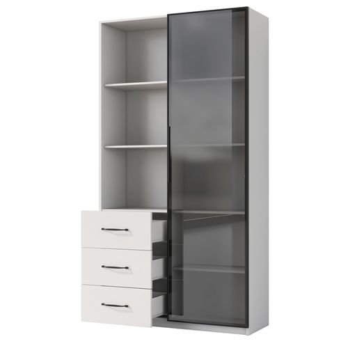 Vitrine 80x40x160 Cm Avec LED, Porte En Verre, 3 Tiroirs, Niches, En Panneaux De Particules, Blanc