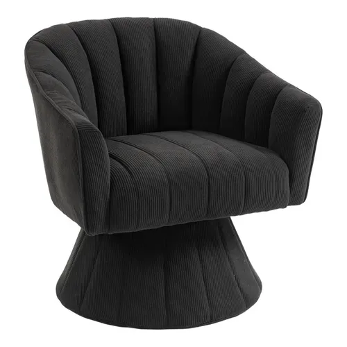 Fauteuil Pivotant 360° Moderne Avec Dossier Ergonomique Et Accoudoirs, En Velours Côtelé, Noir