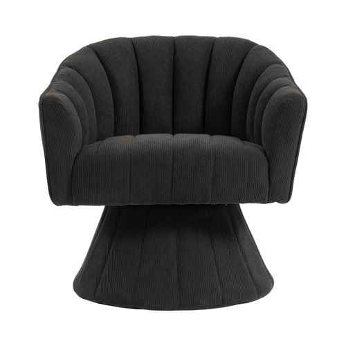 Fauteuil Pivotant 360° Moderne Avec Dossier Ergonomique Et Accoudoirs, En Velours Côtelé, Noir