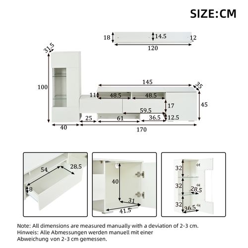 Ensemble De Salon: 1 Meuble TV, 1 Armoire Mural, 1 Support Mural, En Panneau De Particules, Blanc