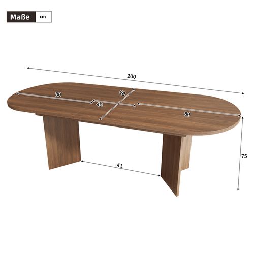 Table Extensible 160/200x90x75 Cm Avec 18 Mm D'épaisseur, Coins Arrondis, En Mdf, Couleur Marron