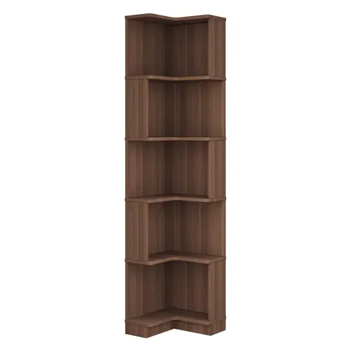 Etagère D'angle L 5 Niveaux 63.5x45x175cm, Avec Bande LED Contrôle App, Marron