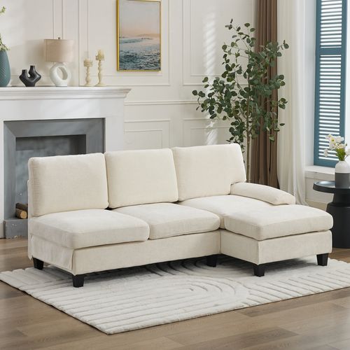Canapé Modulable 3 Places 194x118x81 Cm, Canapé D'angle Avec Pouf Amobile, Tissu, Beige