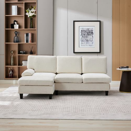 Canapé Modulable 3 Places 194x118x81 Cm, Canapé D'angle Avec Pouf Amobile, Tissu, Beige