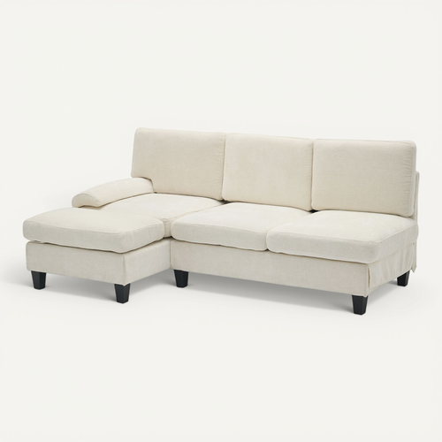 Canapé Modulable 3 Places 194x118x81 Cm, Canapé D'angle Avec Pouf Amobile, Tissu, Beige