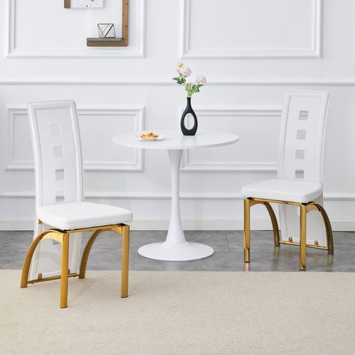 Lot De 2 Chaises De Salle à Manger Blanches Avec Motif De Trous, Piètement Doré, Hauteur 102,5 Cm