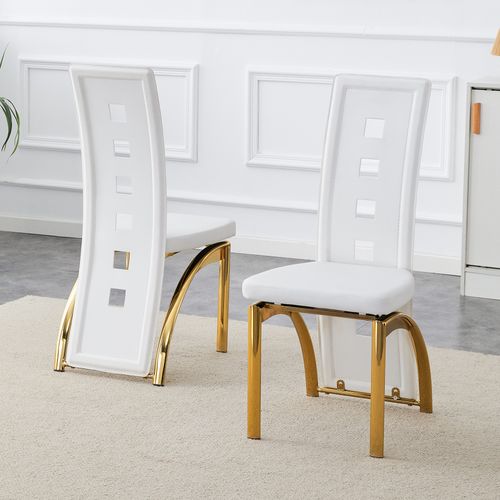 Lot De 2 Chaises De Salle à Manger Blanches Avec Motif De Trous, Piètement Doré, Hauteur 102,5 Cm