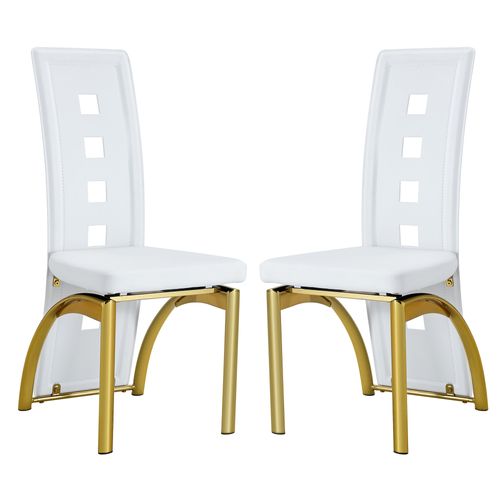 Lot De 2 Chaises De Salle à Manger Blanches Avec Motif De Trous, Piètement Doré, Hauteur 102,5 Cm