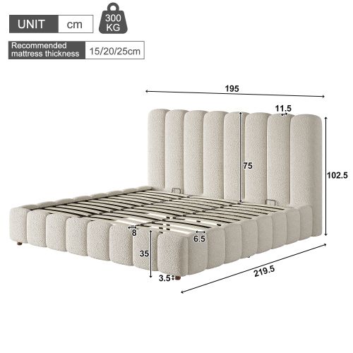 Lit Coffre Adulte 180x200 Cm, Lit Double Avec Tête De Lit Et Rangement, Tissu, Beige