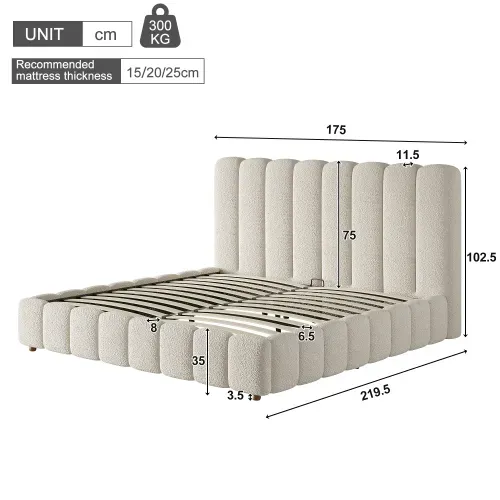 Lit Coffre Adulte 160x200 Cm, Lit Double Avec Tête De Lit Et Rangement, Tissu, Beige