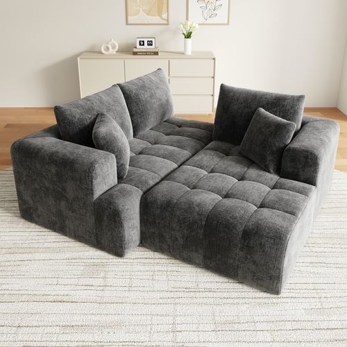 Canapé Compressé D'angle 3 Places 244,5x136x79 Cm Avec 2 Coussins, En Chenille, Gris