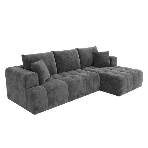 Canapé Compressé D'angle 3 Places 244,5x136x79 Cm Avec 2 Coussins, En Chenille, Gris