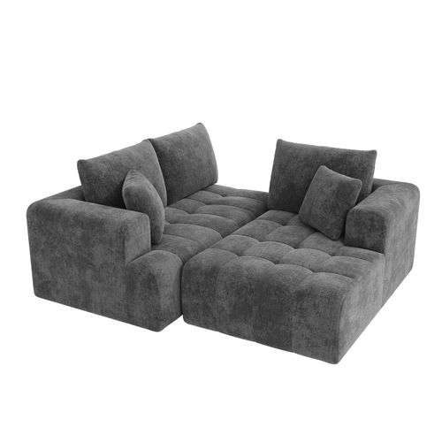 Canapé Compressé D'angle 3 Places 244,5x136x79 Cm Avec 2 Coussins, En Chenille, Gris