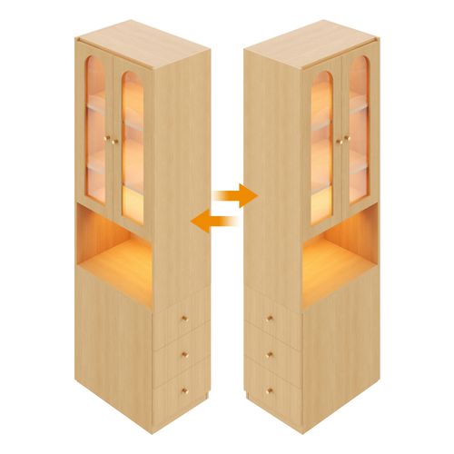 Bibliothèque 60x40x200 Cm Avec LED, 3 Tiroirs, 2 Portes, Rangement Ouvert, Mdf, Couleur Chêne