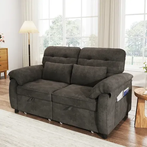 Canapé Convertible 3-en-1, 142x90x86.5cm, 2 Places, Avec Ports De Charge USB, Chenille, Gris