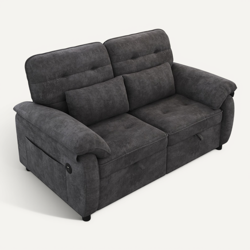 Canapé Convertible 3-en-1, 142x90x86.5cm, 2 Places, Avec Ports De Charge USB, Chenille, Gris
