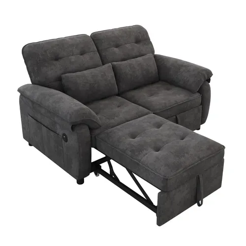 Canapé Convertible 3-en-1, 142x90x86.5cm, 2 Places, Avec Ports De Charge USB, Chenille, Gris