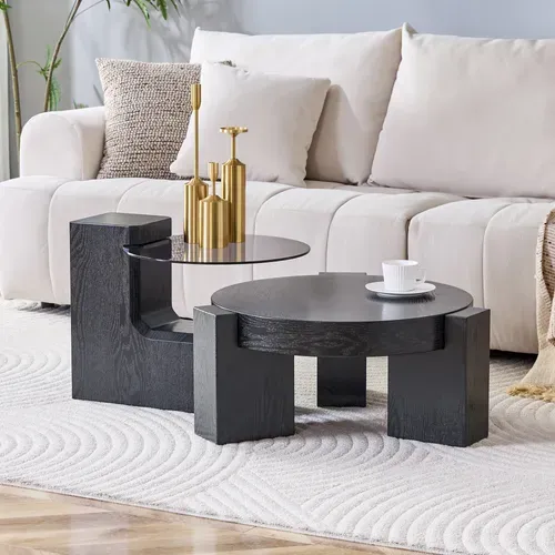 Ensemble De Tables Basses Séparables Idéal Pour Les Petits Salons, En Mdf Et Verre, Noir