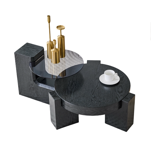 Ensemble De Tables Basses Séparables Idéal Pour Les Petits Salons, En Mdf Et Verre, Noir